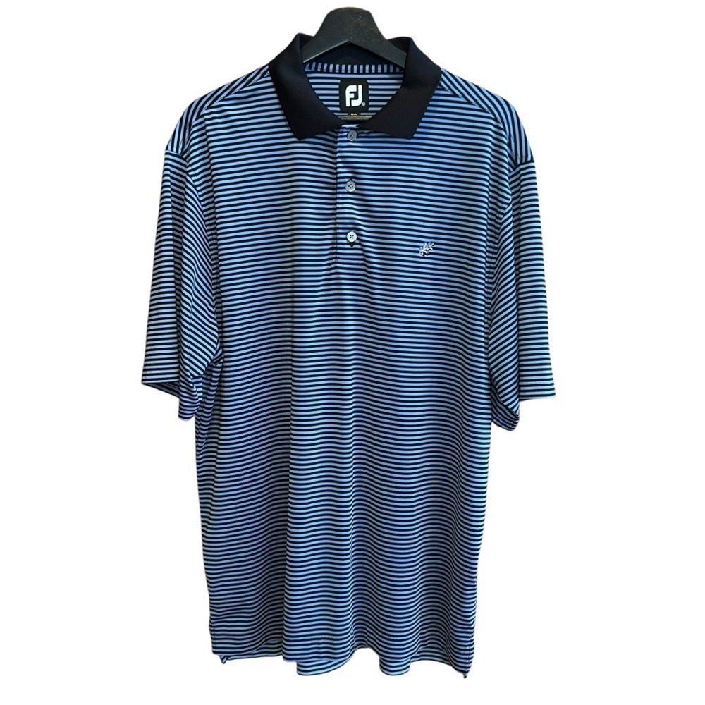 FootJoy Golf Shirt Mens L Blue Black Stripe Short Sleeve Polo
